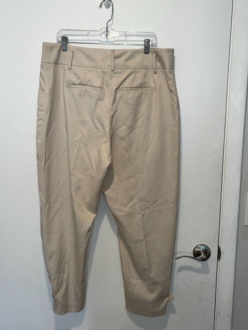 Reiss Beige Cropped Pants With Button Detail & Adjustable Hem Size 14 - Picture 5 of 11